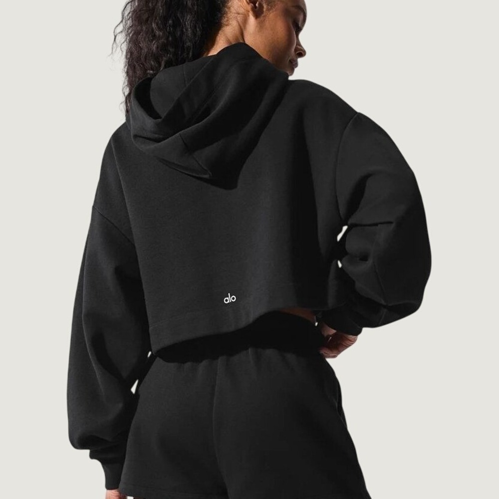 Alo Yoga Hoodie Cropped Double Take Black Medium